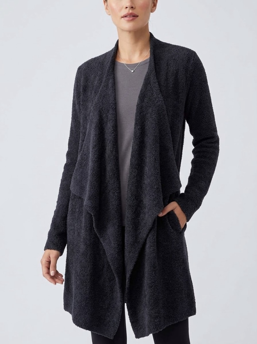 Barefoot Dreams Bamboo Chic Lite Calypso Island Wrap Cardigan Black S/M 436